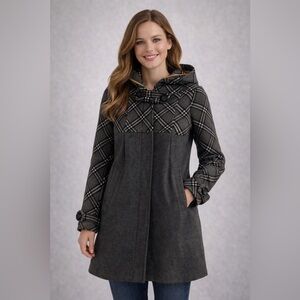 W-Ty Collection Plaid Black, yellow and Gray Pea Coat